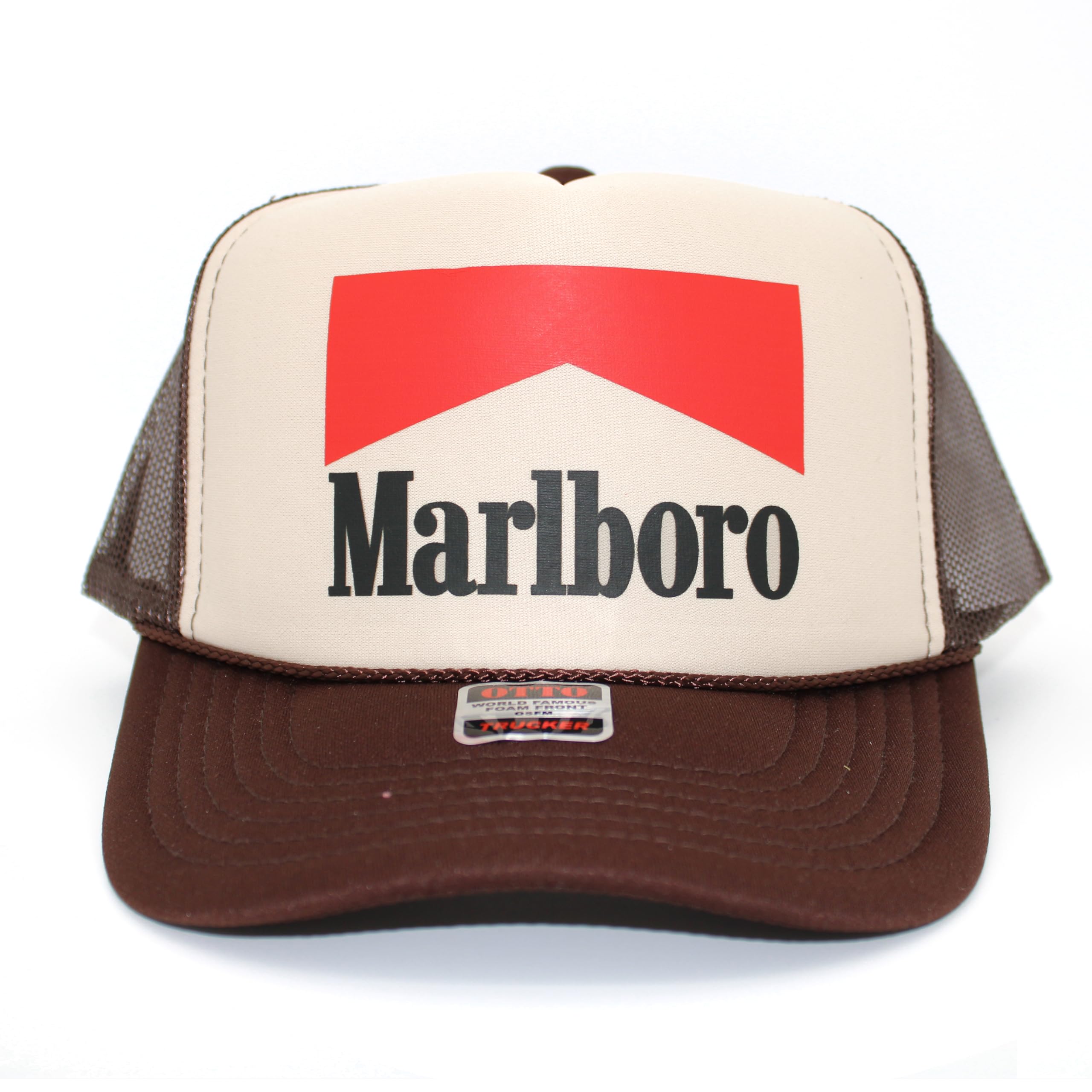 Timeless Apparel Marl Boro Cigarettes Original Trucker Hat - Vintage Beer Country Racing Graphic Snapback Cap for Men and Women (Brown/Tan)