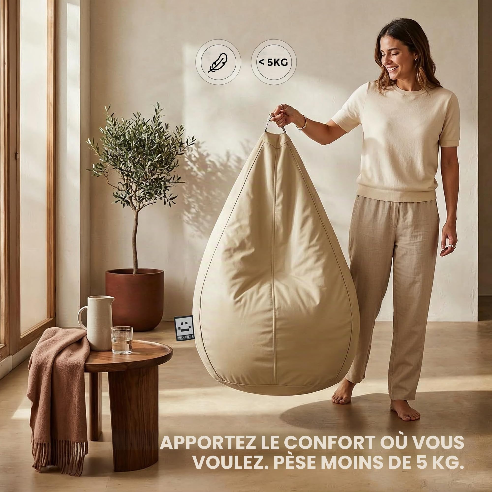 Happers Pouf Poire Simili Cuir Intérieur Moutarde XL