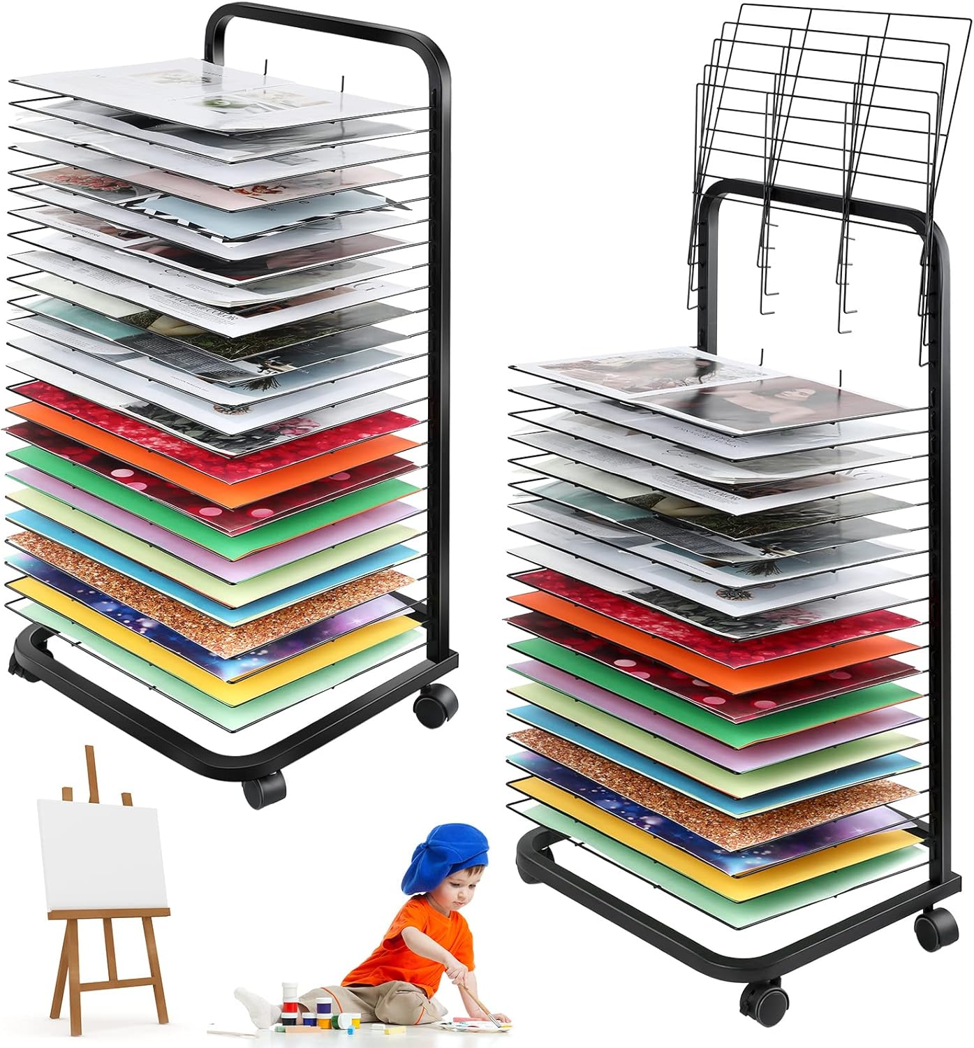 Wire Art Drying Rack Flexible Shelves Mobile Cart for Painting Craft