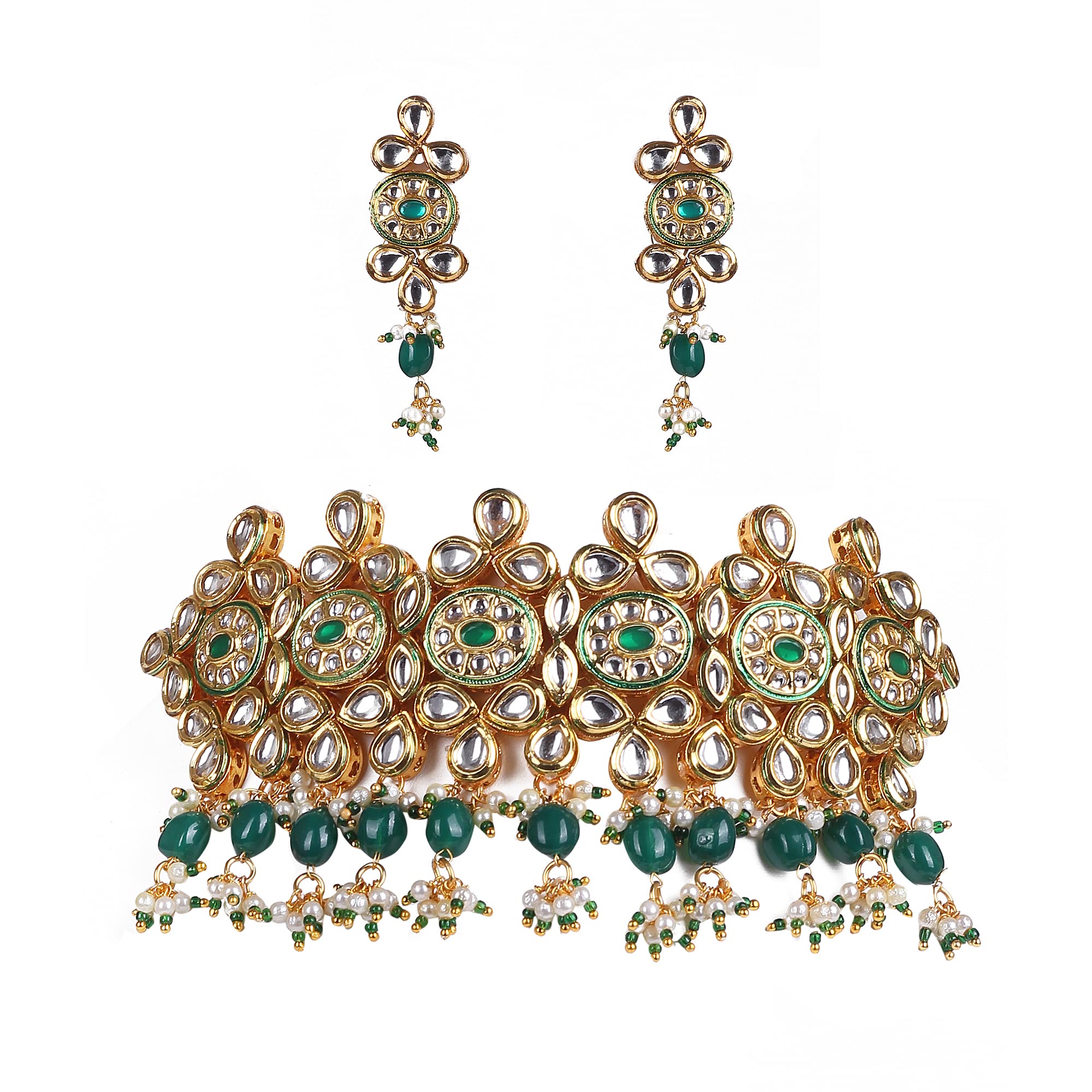 Sushi Gold Plated Choker Necklace Jewellery Decorated With Original Kundan Green Drop And Meena Dani With Earrings Set For Women (NI_CO-202). (B09G156GQM) Amazon Price History, Amazon Price Tracker