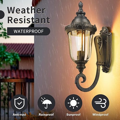 Miniatura 9 de Farol de pared exterior al aire libre, aplique moderno de pared de granja, farol, luz de porche, iluminación de montaje en pared, acabado negro con