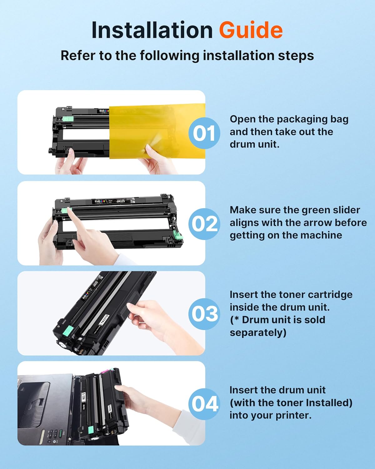 E-Z Ink Pro DR223 Drum Unit Compatible Replacement for Brother DR223CL DR 223 Drum Unit to use with Brother mfc-l3770cdw mfc-L3710CW mfc-L3750CDW HL L3210CW HL L3230CDW HL L3290CDW Printer (4 Pack)