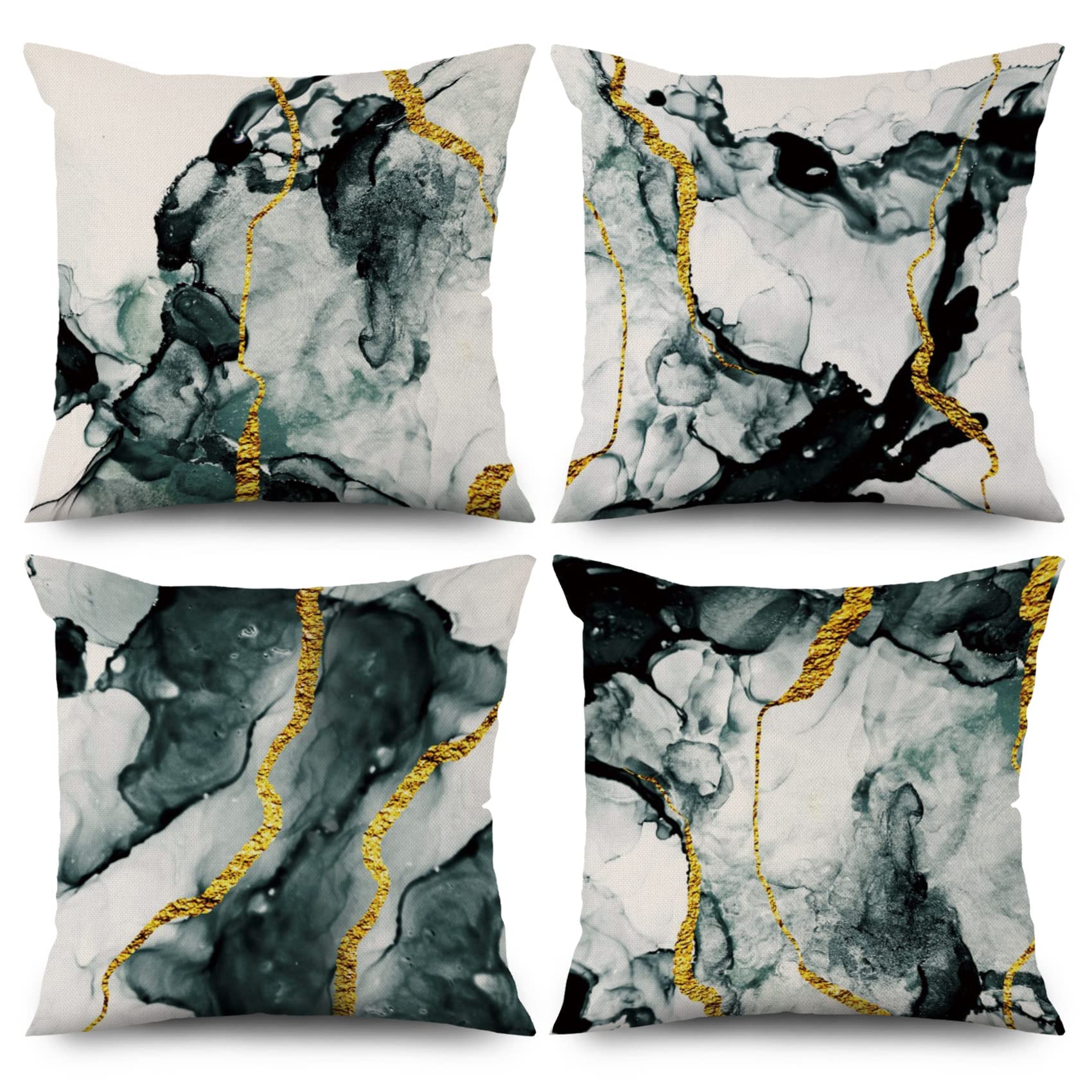 ASDCXZ Marble Pillow Set 4pcs, Blue White Gold Ink Art 50x50 cm, Washable Polyester Decorative Sofa Pillows โ image 1