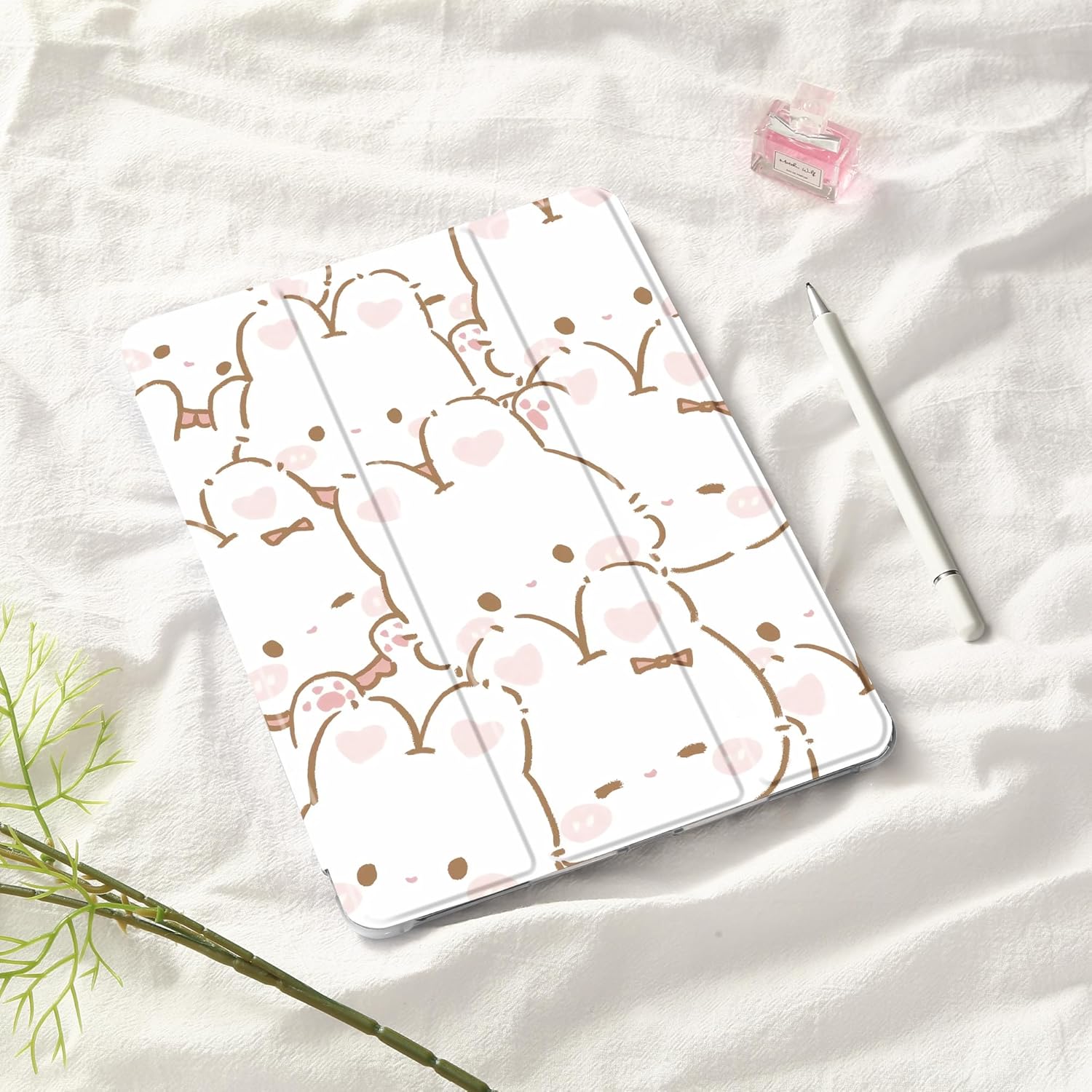 Idocolors Cute Kawaii Bunny Rabbit Pad Case for 11 Inch iPad Pro 2022/2021/2020/2018, Clear TPU Trifold Stand Back Cover with Pencil Holder, Auto Wake/Sleep Foldable Shockproof Protective Case