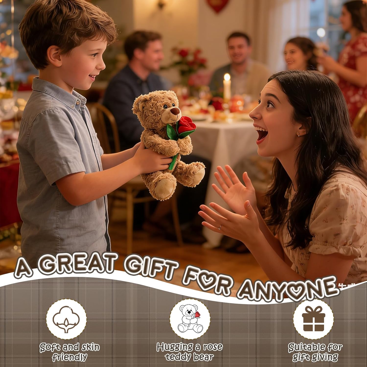 12'' Stuffed Teddy Bear Dolls with Rose, Soft Plush Animal Toys for Her/Girlfriend Lover Mom Kids Gifts Home Decor - Image 8