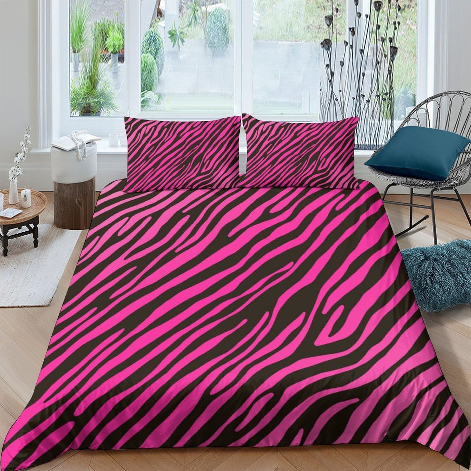 Ctjqhvkz Style-7 3D Printed Pink Zebra Fitted Sheet Microfiber Soft Breathable Black Stripe Bed Cover For Bedroom Guest Room Decor Single（135X200cm）
