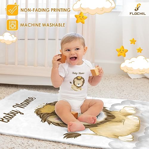 Miniatura 5 de FLOCHIL Manta de bebé personalizada para niños, manta de bebé personalizada con nombre, manta de bebé de león personalizada, regalo para baby