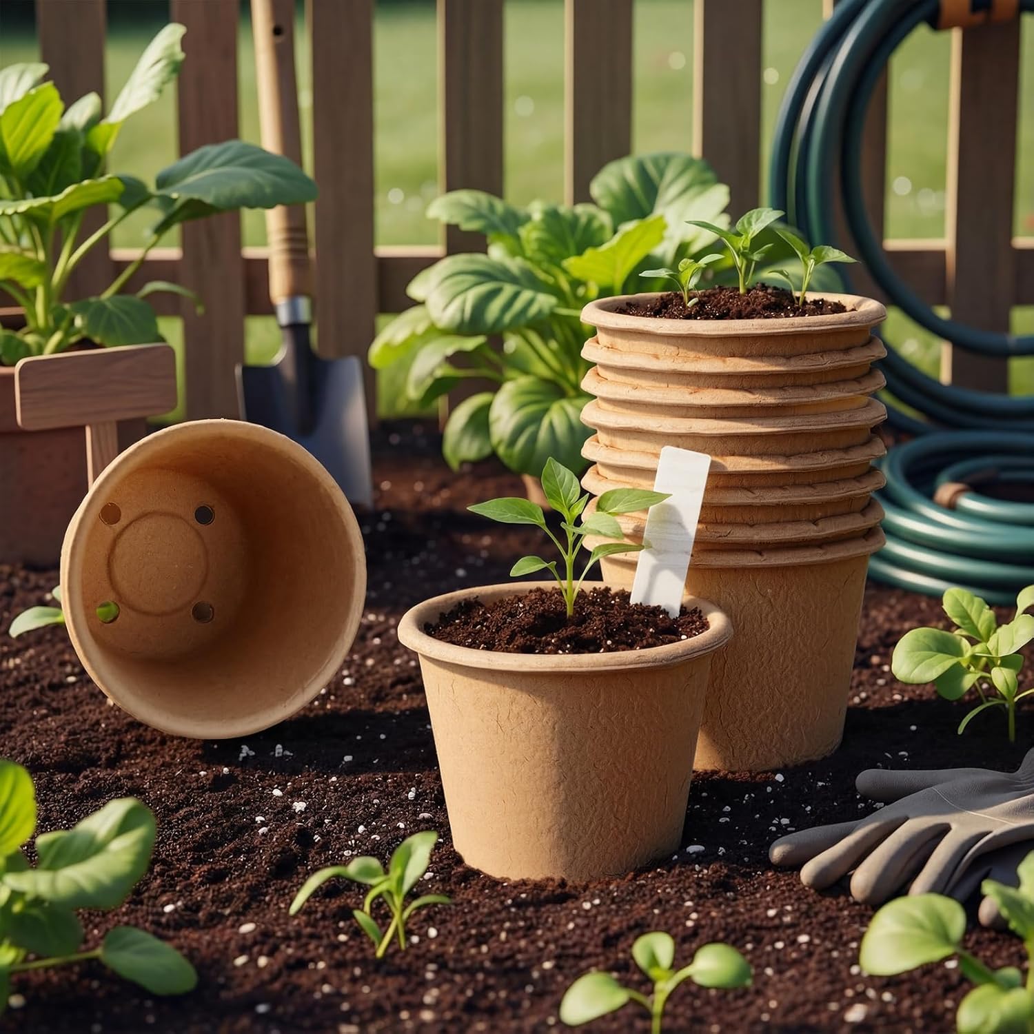 30 Packs 5" Large Biodegradable Seed Starter Pots Organic Planting Peat Nursery Pots with Drainage and Tags Garden Plant Nursery Seed Starting Trays for Seeding Germination