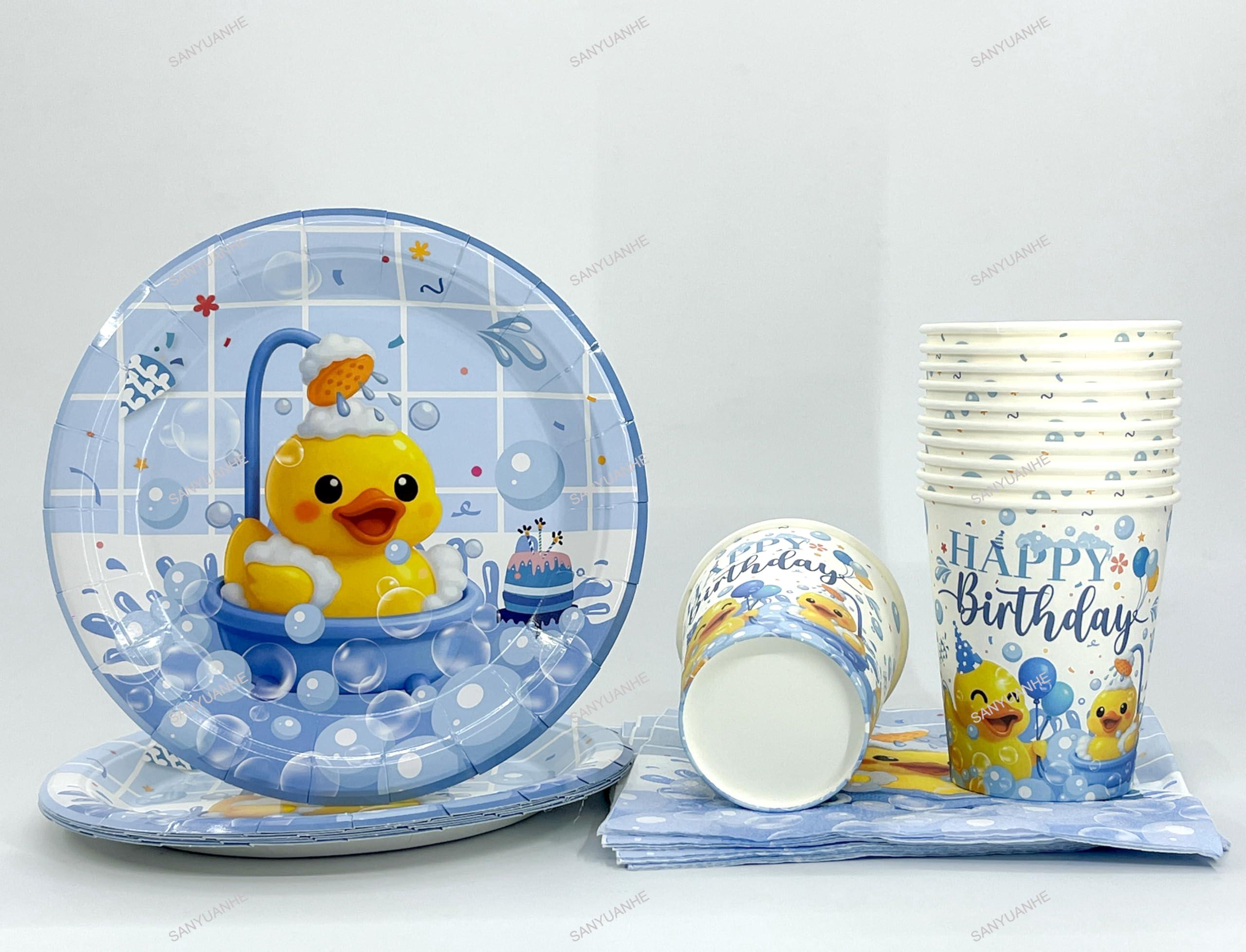 61 Pezzi Decorazioni Compleanno Paperella Gialla,Stoviglie per Feste Animali Anatra,SANYUANHE Festa per Bambini Duck,Tema Animali Piatti Tazze Tovaglioli Tovaglie