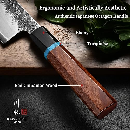 Miniatura 6 de KAWAHIRO Cuchillo de chef japonés, cuchillo de cocina VG10 forjado negro de 8.268 in, cuchillo de chef profesional hecho a mano con mango