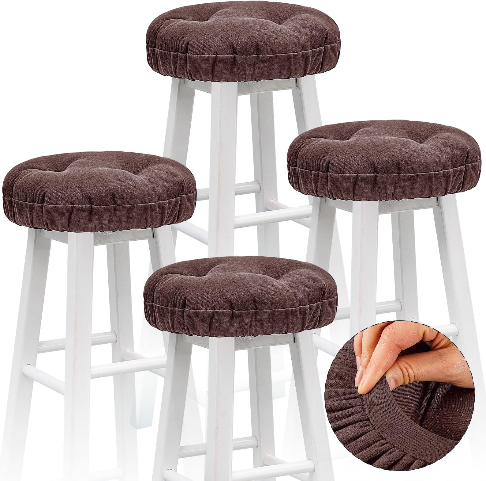 Marsui 4 Pieces Soft Stool Covers Round Bar Stool Cushions with Elastic Band Padded Seat Covers Nonslip Round Seat Cushions for Chairs Slipcovers(12 Inch,Brown)