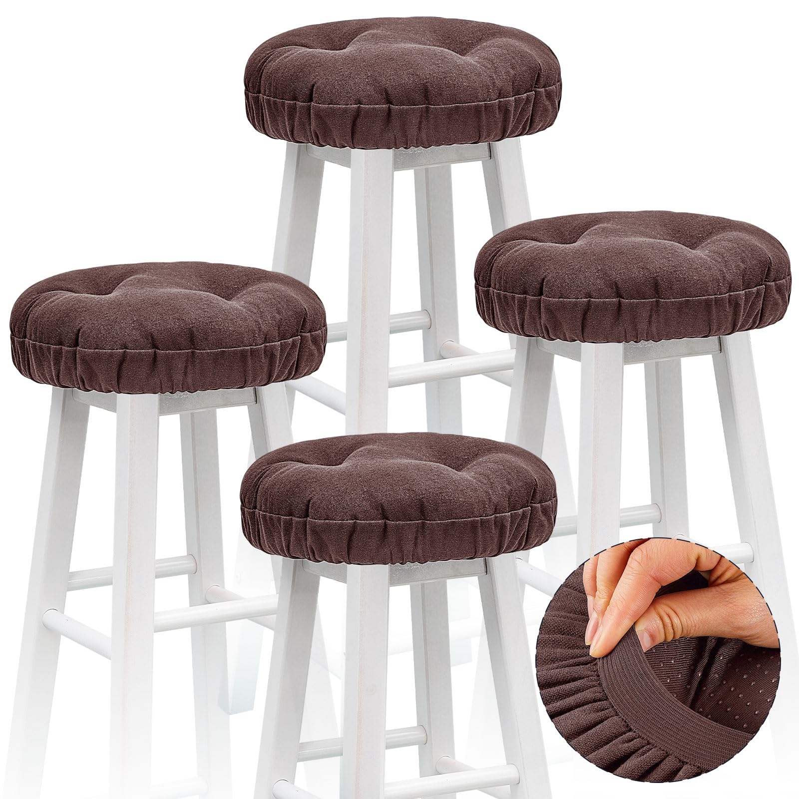 Marsui 4 Pieces Soft Stool Covers Round Bar Stool Cushions with Elastic Band Padded Seat Covers Nonslip Round Seat Cushions for Chairs Slipcovers(12 Inch,Brown)