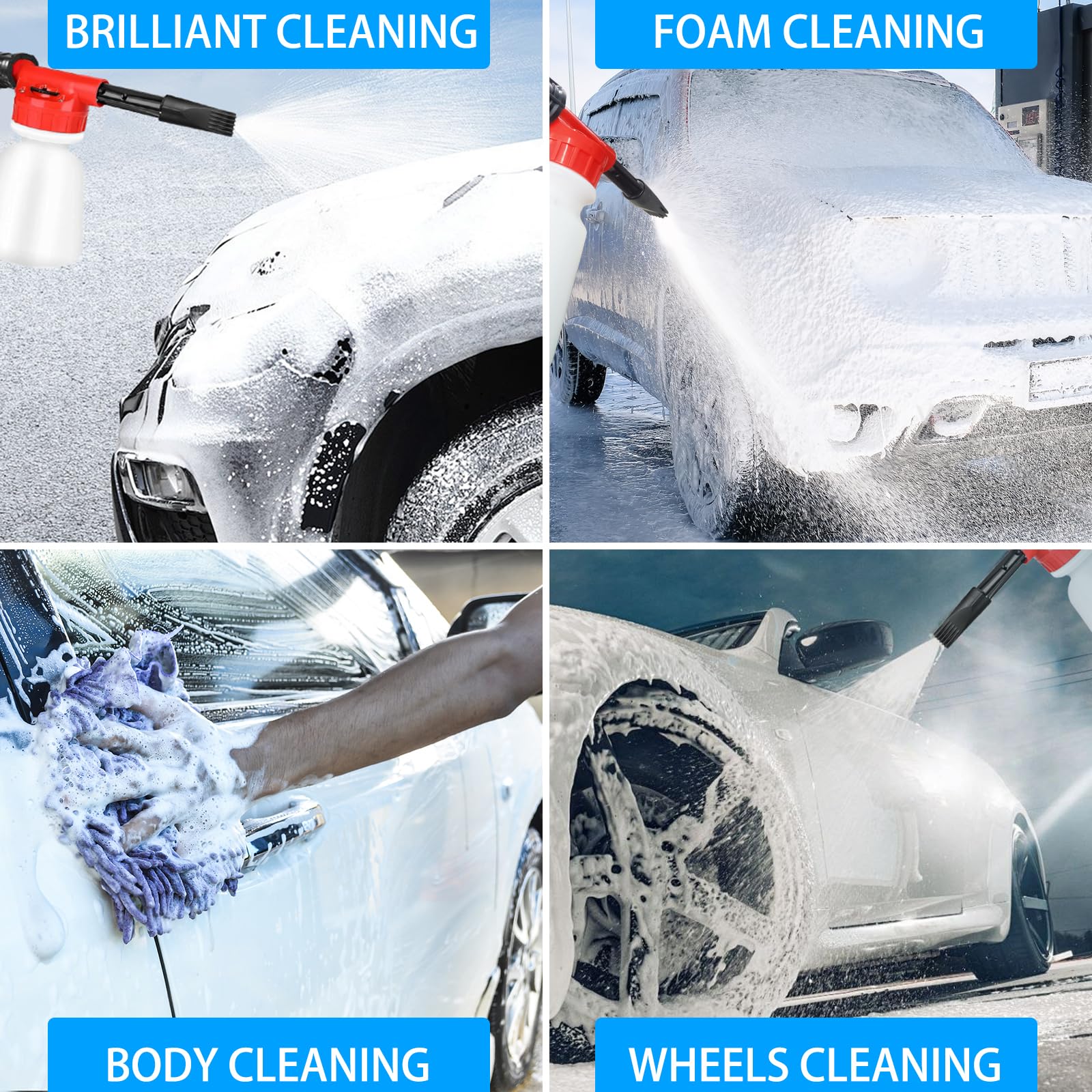Pulvérisateur à mousse pour voiture - 1000 ml - Réglable - Pour lavage de voiture, grande capacité avec bande anti-fuite - Canon à mousse 2 en 1 pour le lavage, l'arrosage du jardin, la douche