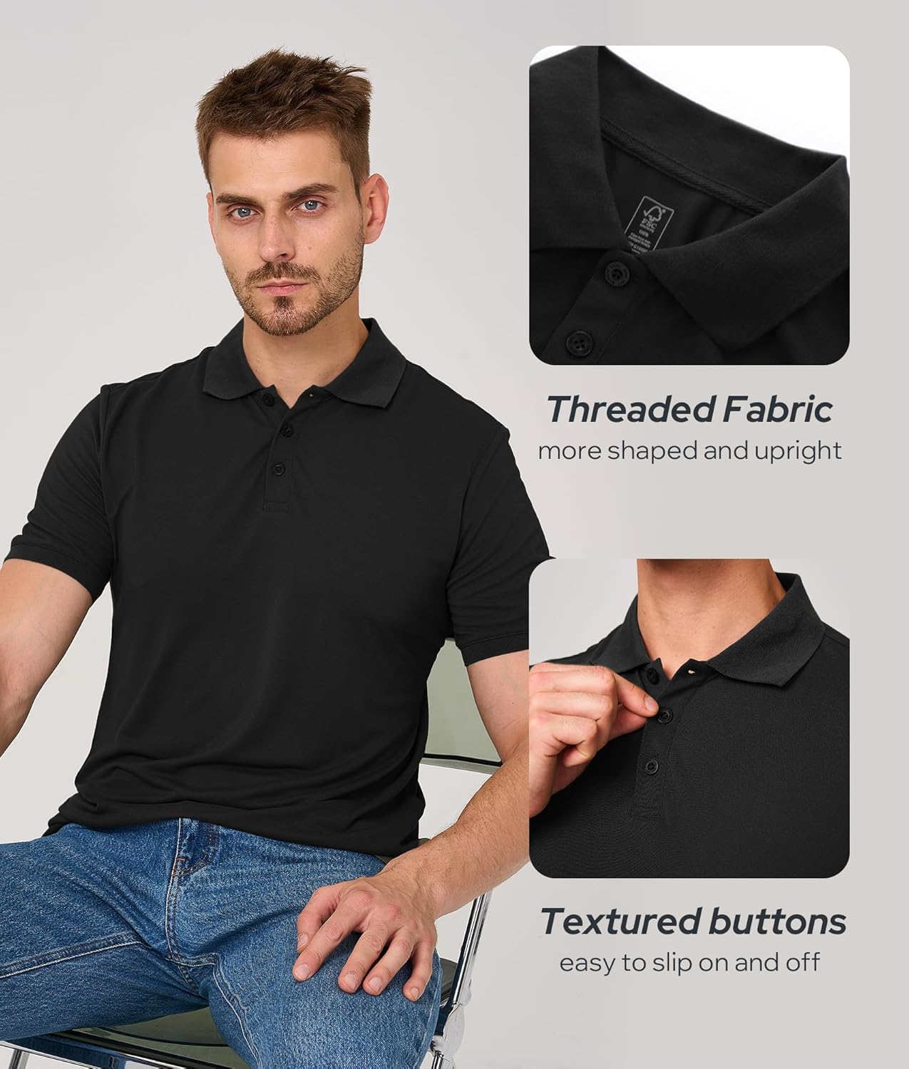 BAMBOO COOL Men's Polo Shirts Slim-Fit Moisture Wicking Mens Shirt Performance Short Sleeve Polo for Men - Image 3