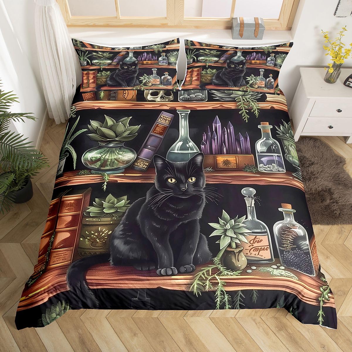 Homewish Zestawy pościeli na książki King Cat poszwa na kołdrę dla dzieci chłopców dziewcząt lotos książka roślina doniczkowa zwierzę wzór poszewka na kołdrę szklana butelka cukier czaszka pościel
