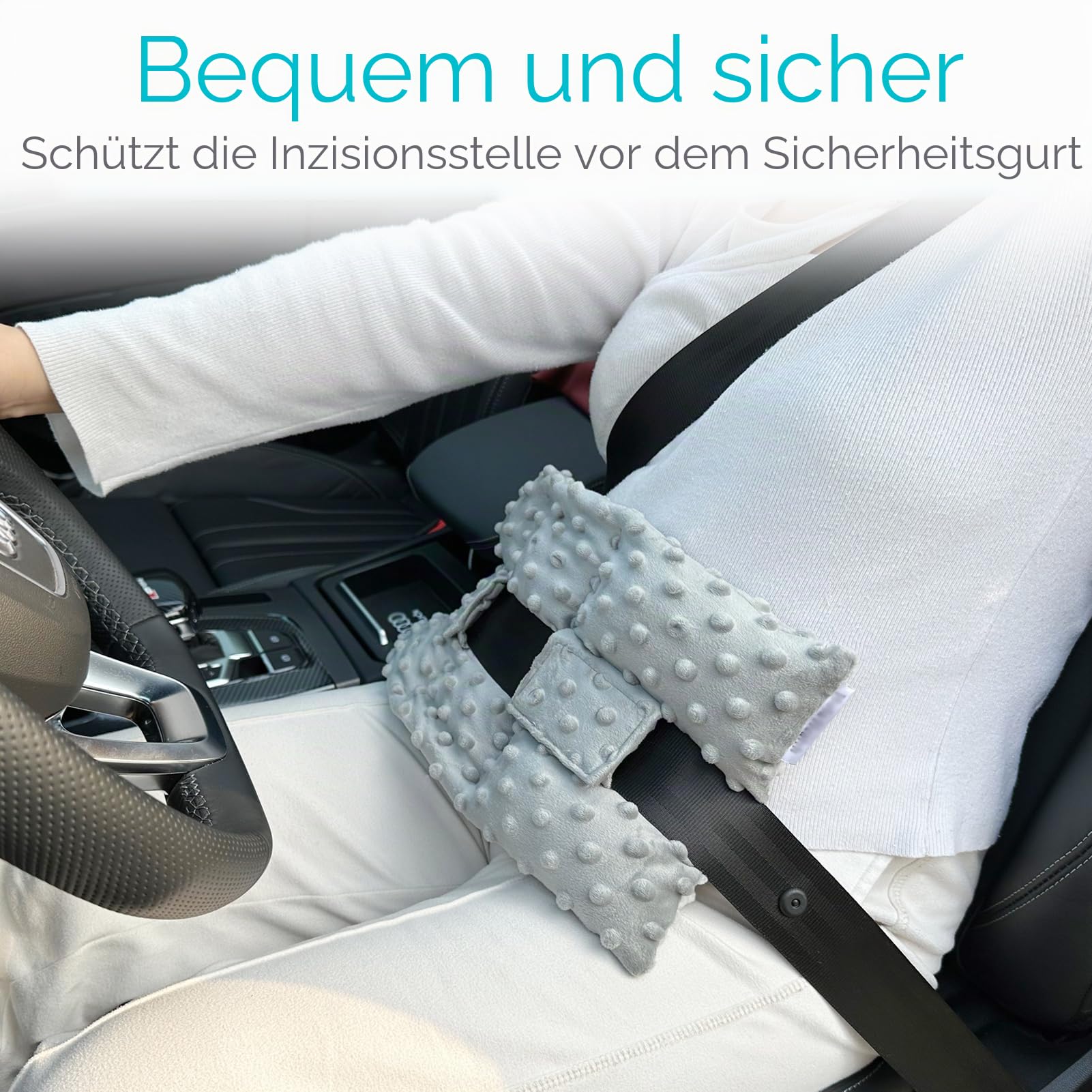 Stoma-Sicherheitsgurtkissen, Stoma-Sicherheitsgurtschutz, Stomabeutel-Bezugskissen zum Autofahren, Ileostomie, Stoma-Stützkissen, Urostomie-Zubehör, Auto, Damen, Herren, Minky Dot Hellgrau