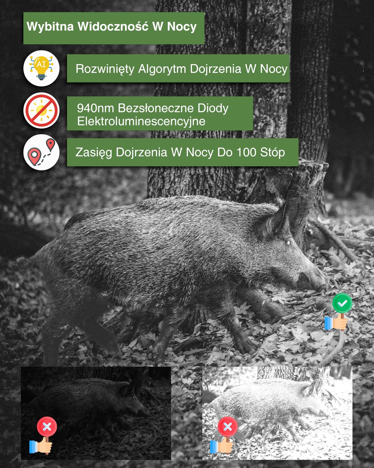Meidase P200P Kamera Myśliwska WiFi Bluetooth, 48MP 1296P, 30m Noktowizja, 0.1s Aktywacja Ruchu, IP66 Wodoodporna, Transfer Aplikacji, Z Akumulatorem Litowo Jonowym 8000mAh, Monitorowanie Terenu