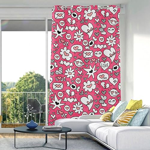 Miniatura 5 de Cortinas opacas románticas de San Valentín con corazones rosados de 84 pulgadas para tratamiento de ventanas, divisores de habitación, cortinas de