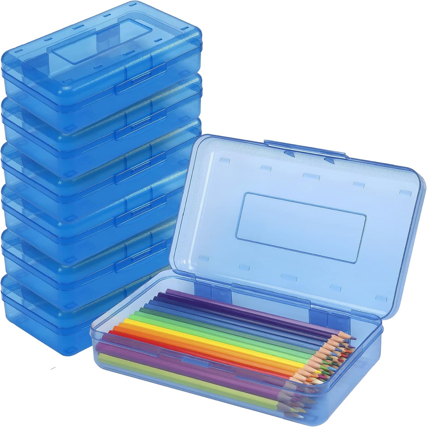 Blazin Goods 6 Pack Pencil Box, Large Capacity Plastic