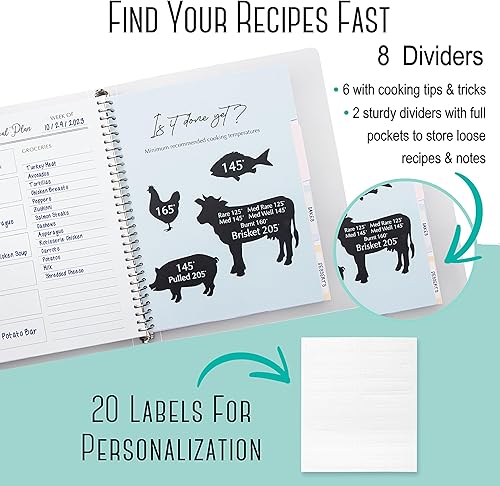 Miniatura 7 de Carpeta de recetas impermeable de 8.5 x 11 pulgadas con capacidad para 300 recetas, libro de recetas en blanco para escribir en tus propias recetas,