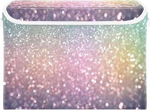 Caja de almacenamiento plegable de tela decorativa con purpurina verde, rosa, morado, azul y azul, con asas, para organización de armario, estantes