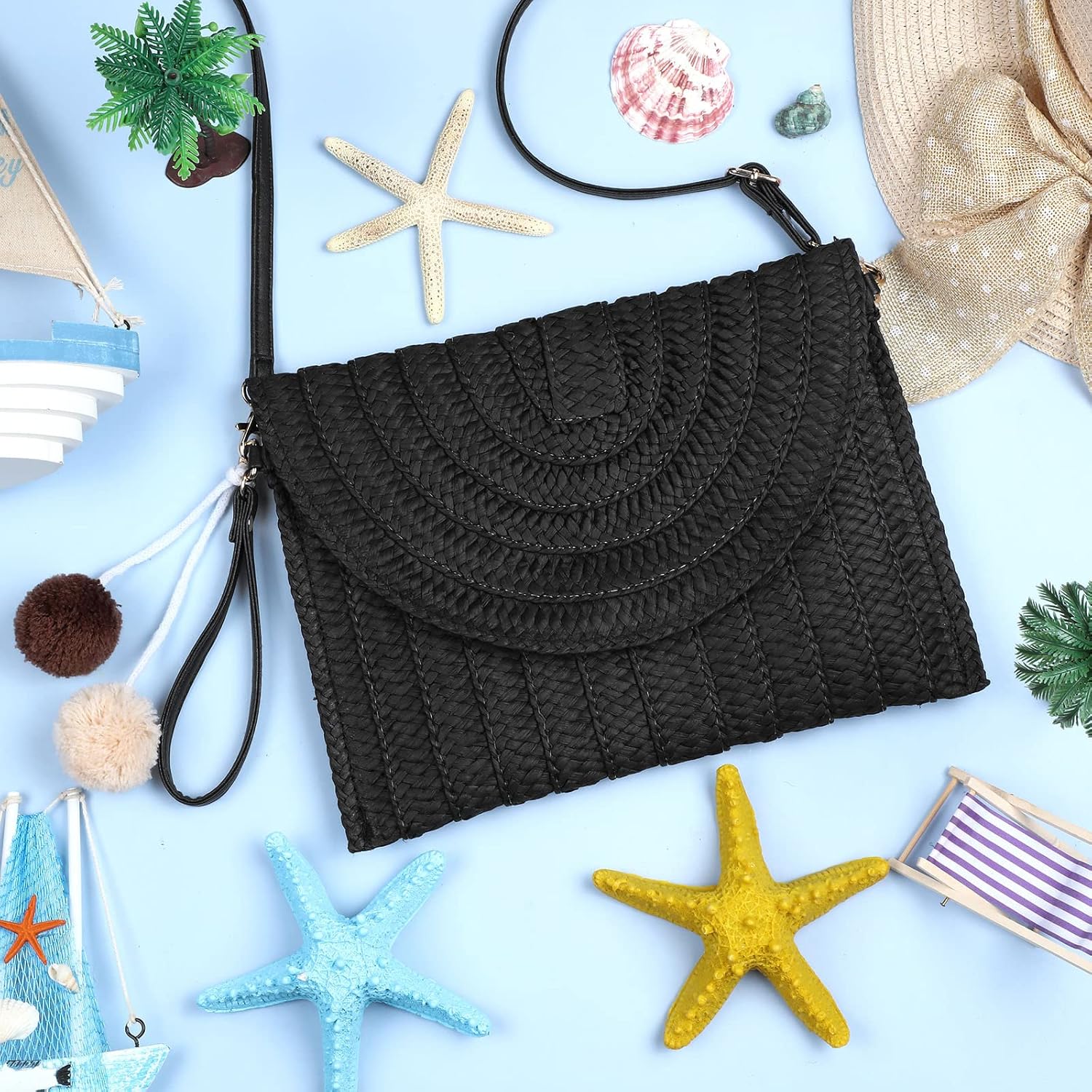 Frienda Straw Shoulder Bag Women Straw Clutch Crossbody Wallet - Image 2