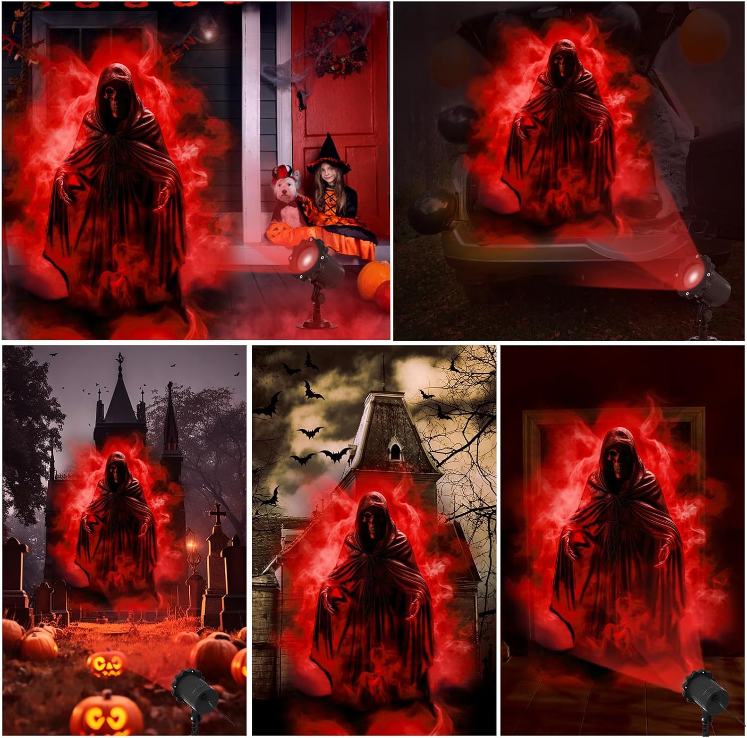 Treela Halloween Projector Lights Outdoor Indoor Dynamic Ghost Skull Lights Decoration Outside LED Landscape Lamp for Holiday Garden Supplies(Red,Ghost)