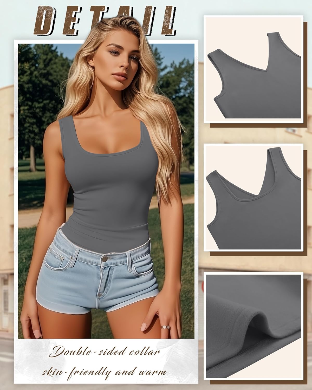 3 Pcs Women's Thermal Tank Tops Fleece Lined Sleeveless Underwear Vest Reversible U/v Neck Warm Base Layer Camisole - Image 5