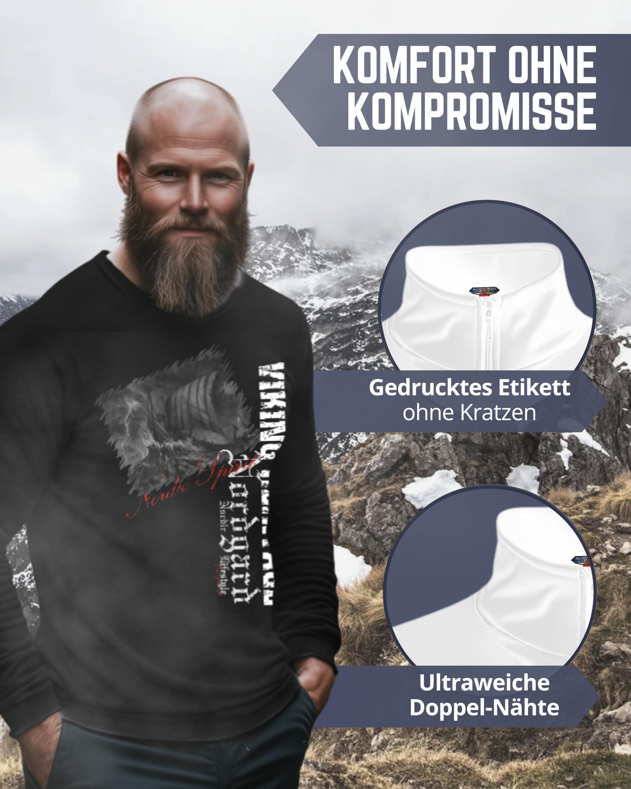 NORDGARD Viking Sweatshirt Nordisk I Pulli aus 80% Baumwolle & 20% Polyester I Wikinger-Sweater mit Brustdruck I Ideal für Freizeit & Sport I Oeko-TEX Zertifiziert