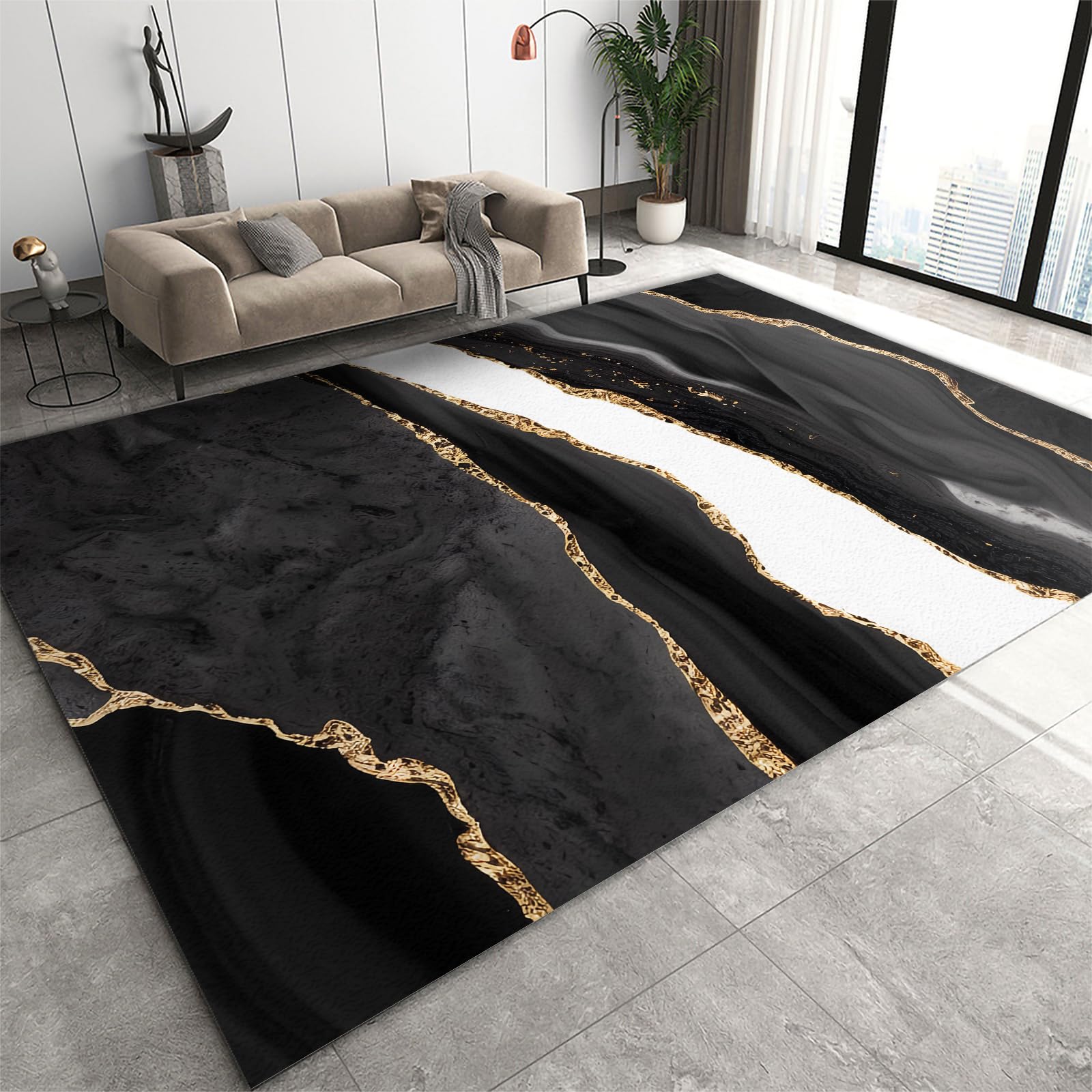 Black White Ink Area Rug, Modern Light Luxury Living Room Non Slip Carpets, Fast Drying Machine Washable for Bedroom Dining Room Playroom Laundry Room Under Kitchen Table Home Office-160 x 230 cm