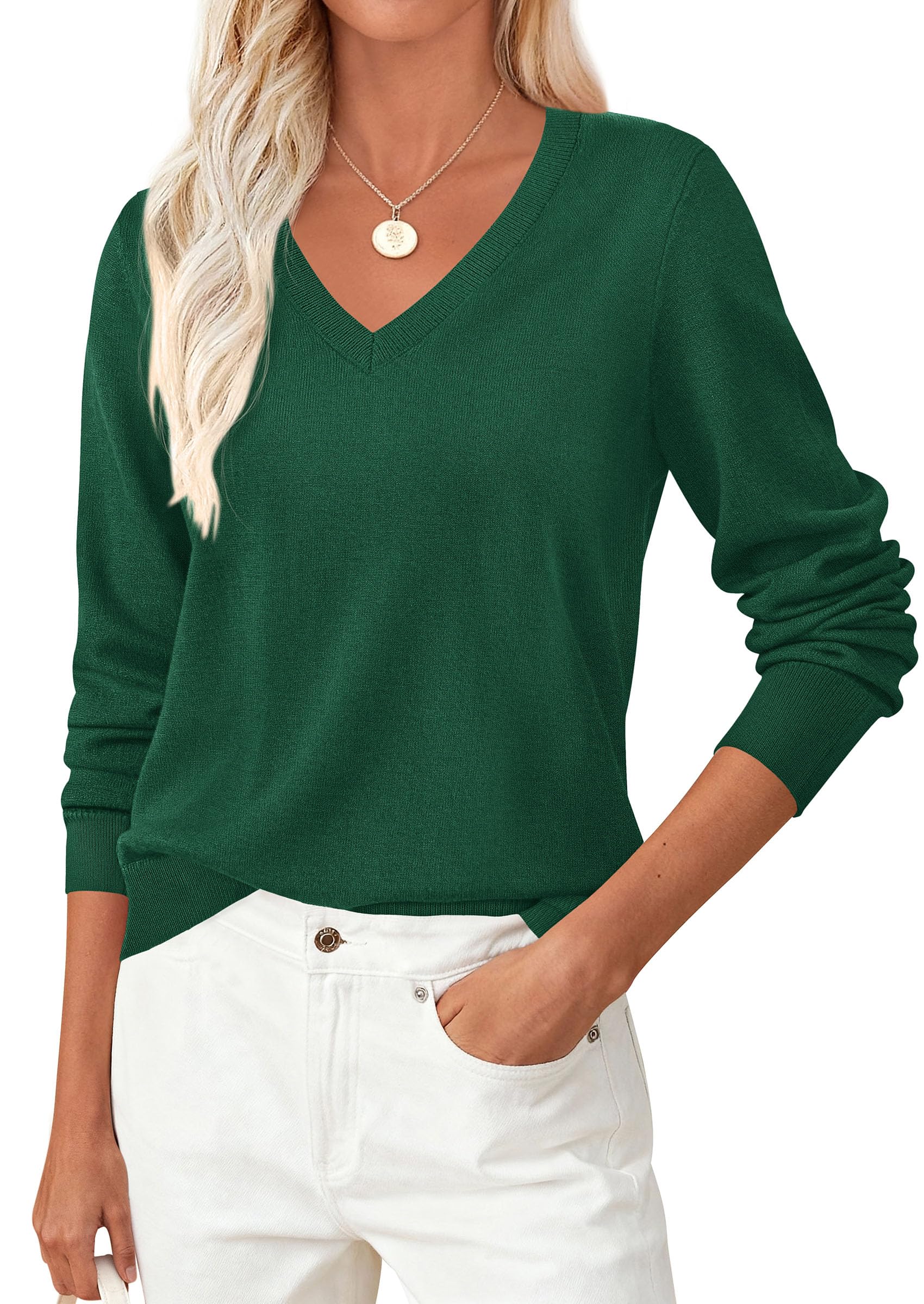 PRETTYGARDEN Womens V Neck Sweaters 2026 Fall Casual Long Sleeve Classic Pullover Cozy Knit Tops Loose Basic Winter