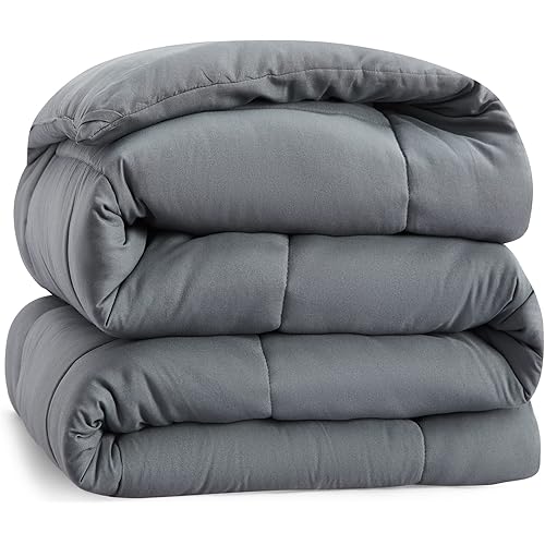 Bedsure Queen Bed Comforter Dark Grey - All Season Quilted Down Alternative Comforter for Queen Bed, 300GSM Mashine Washable Microfiber Bedding Comforter Duvet Insert with Corner Tabs