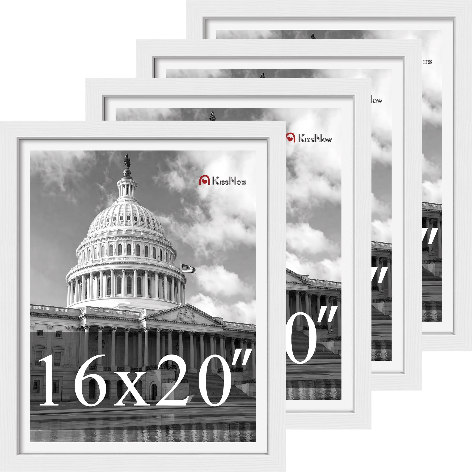 16x20 Picture Frame 4 Pack, White Solid Wood, Gallery Wall Decor