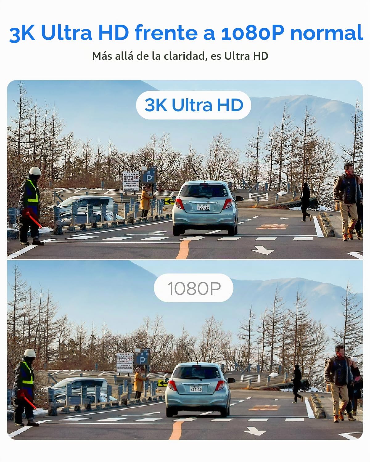 KAWA Dash CAM Coche 3K Frontal, con Tarjeta SD 32GB, Control por Voz, WiFi y App, Estacionamiento 24/7, Sensor G, Visión Nocturna, Grabación en Bucle, Dashcam Camara 360 para Camión y SUV