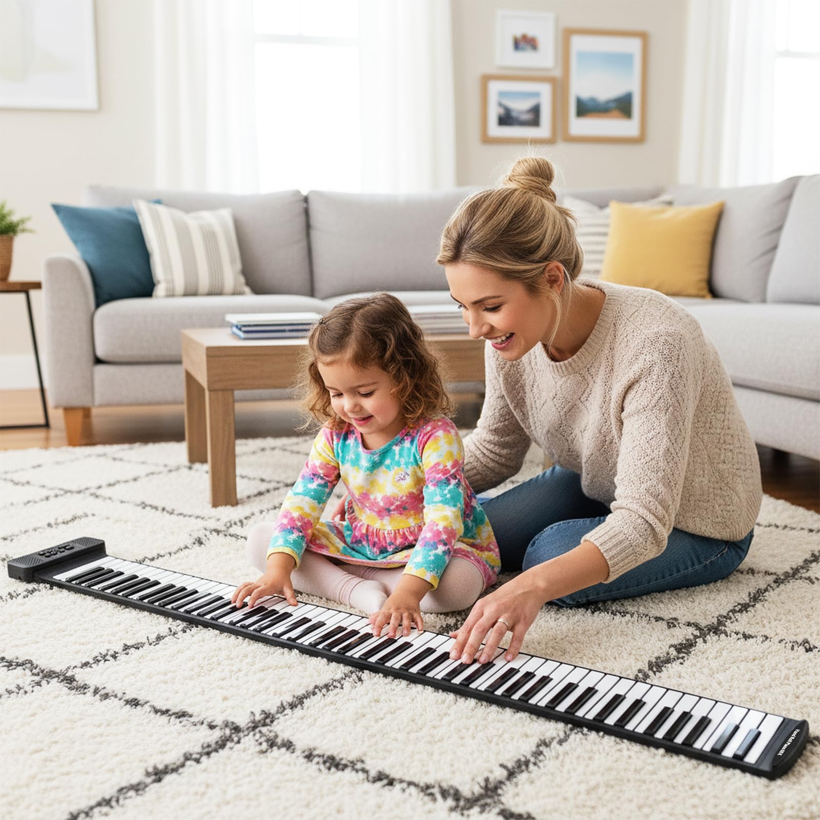 KOMFOTTEU Piano Digital Enrollable 88 Teclas, Piano Electrónico Plegable con 128 Ritmos y Tonos, 14 Demostraciones, Teclado de Piano con Función MIDI