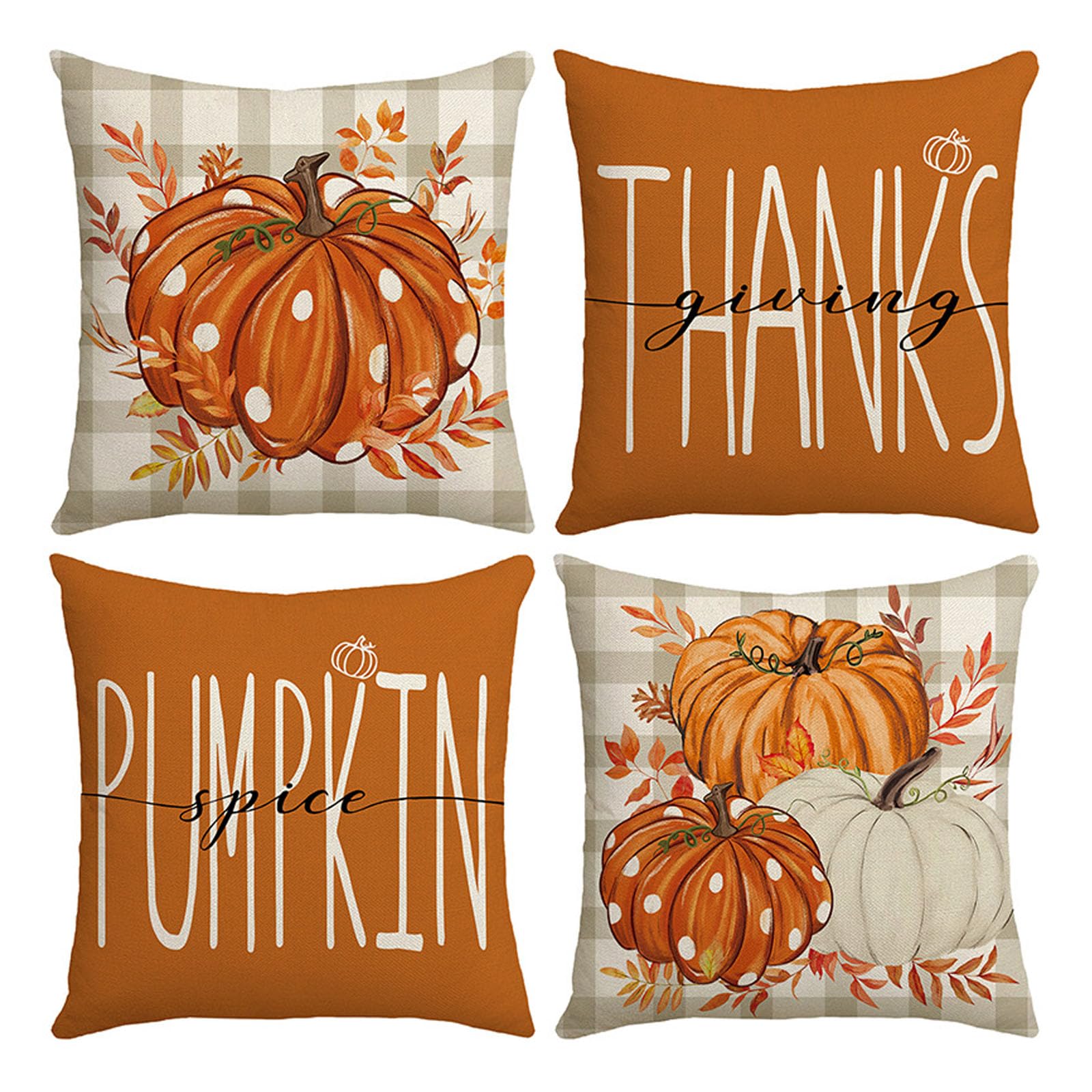 KLUSIET 4pcs Throw Pillow Covers 18x18, Pumpkin Fall Pillow Cover Home Decor, Pillow Case Cushion Case Autumn Thanksgiving Farmhouse Decoration for Couch Sofa(4pcs)