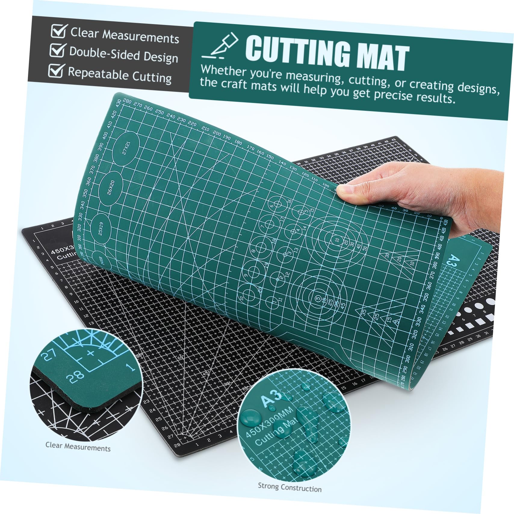 Tapis de Découpe Quadrillé pour Loisirs Créatifs 2 Unités Double Face Anti-dérapant pour Couture et Artisanat