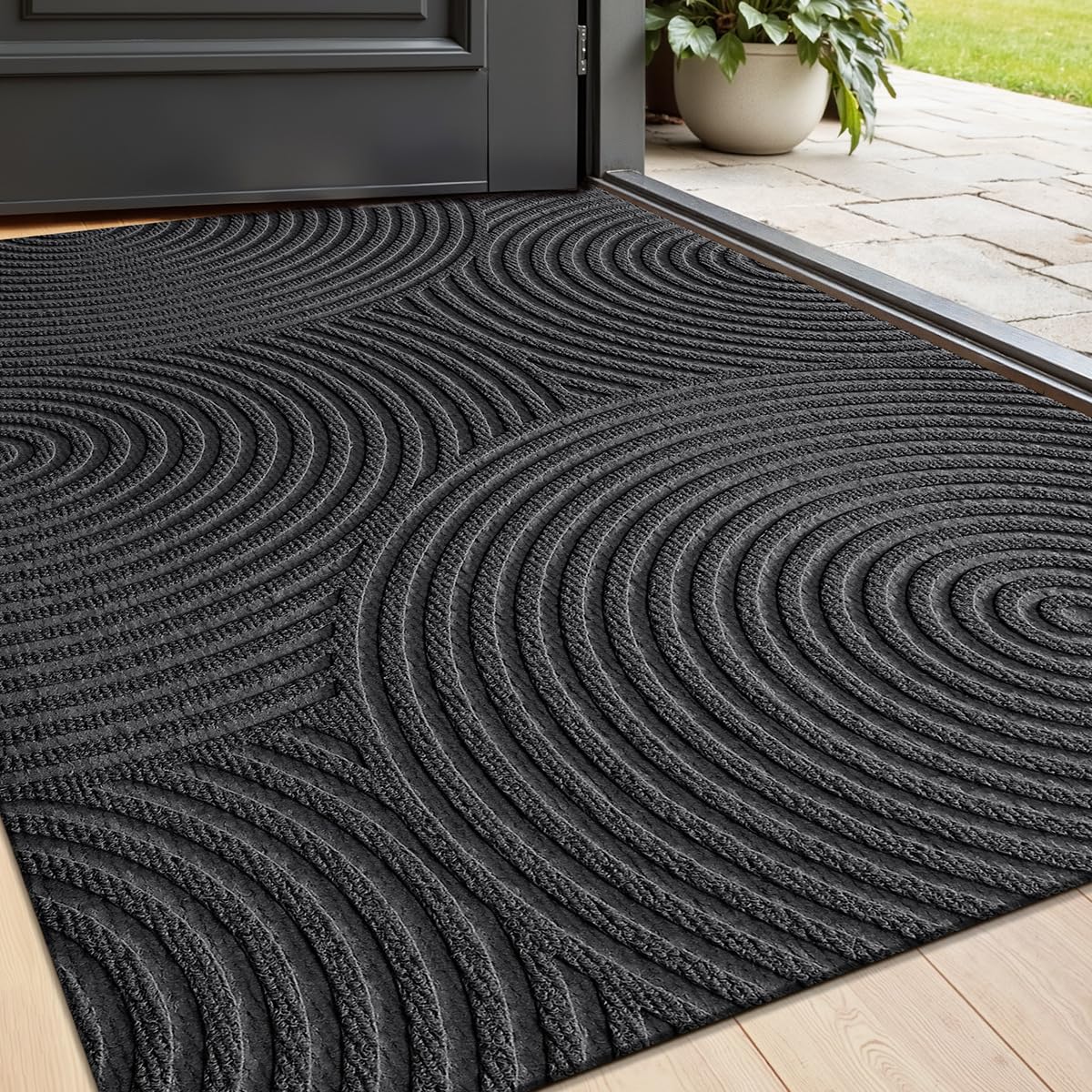 Mlying Premium Fußmatte, rutschfeste Schmutzfangmatte für Innen und Außen, 45x75 cm, Waschbar, Wetterfest, Ideal für Eingang, Haustür, Patio, Flur, Garten (Tropfen-Schwarz, 45x75)