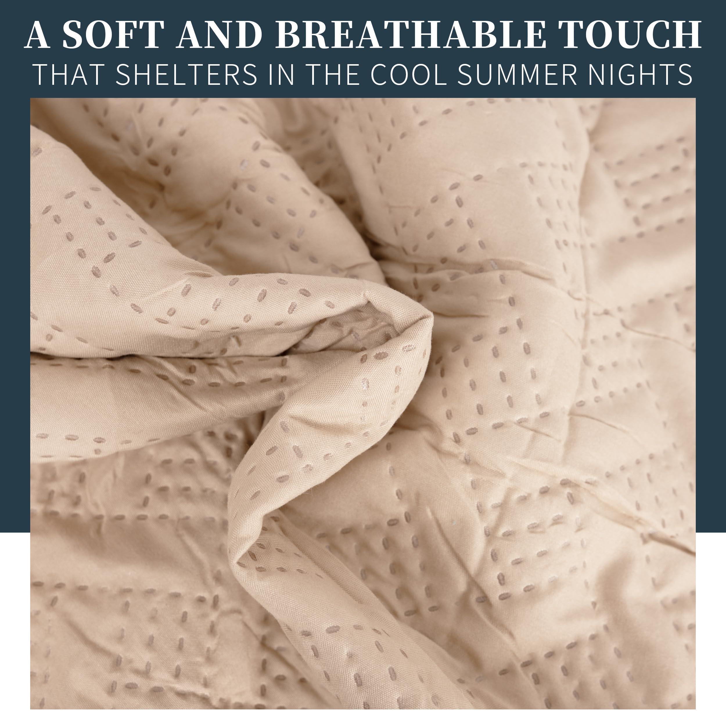 Colcha Boutis para Primavera y Verano Bicolor Reversible Liso de Color Beig + 2 Funda Cojin 50x70 cm - Colcha Ligera Fina Entretiempo (Cama 135, 220x260cm) — view 5