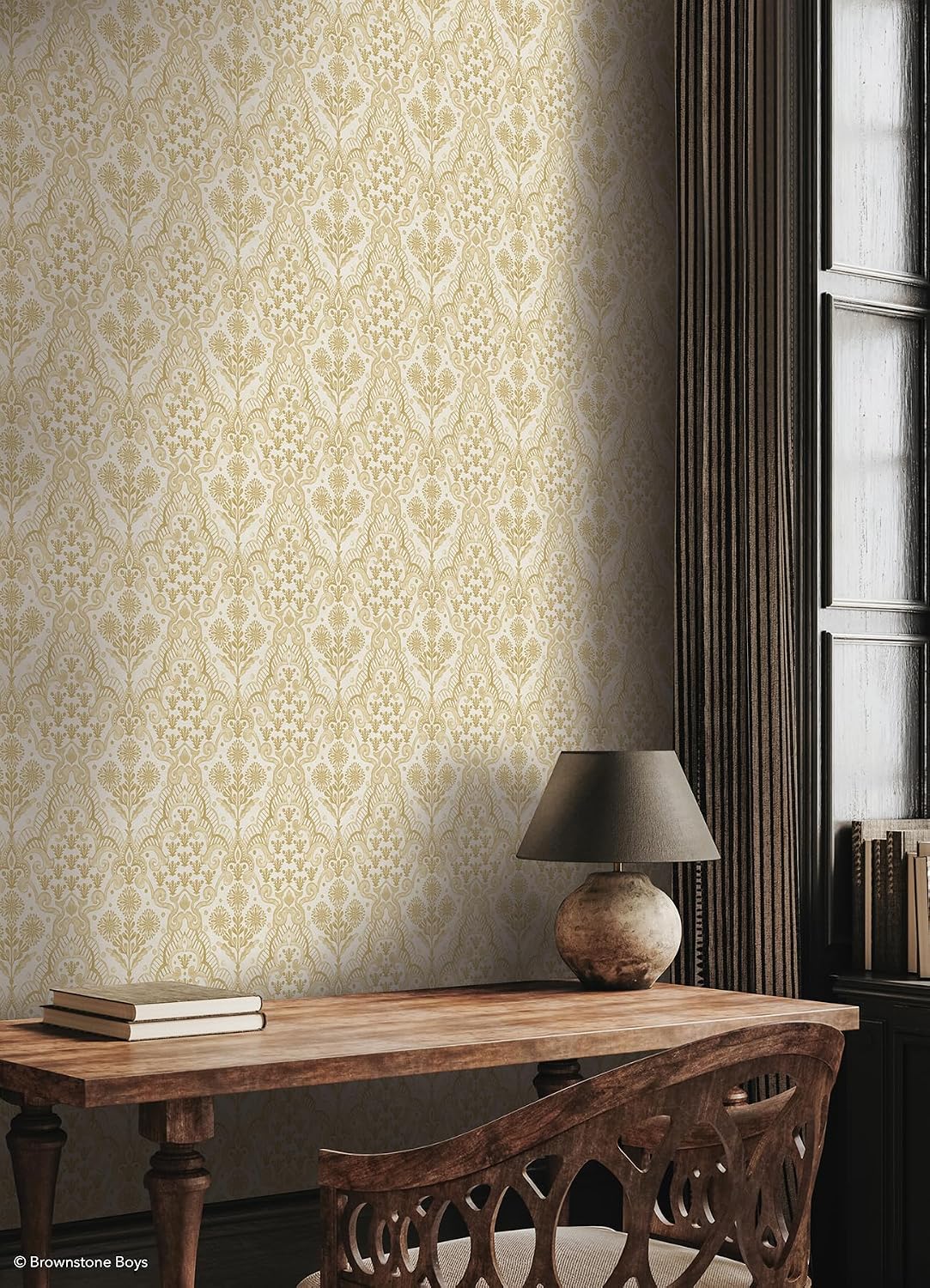 NuWallpaper x Brownstone Boys Brownstone Blooms Ochre Peel and Stick Wallpaper, BBS6551