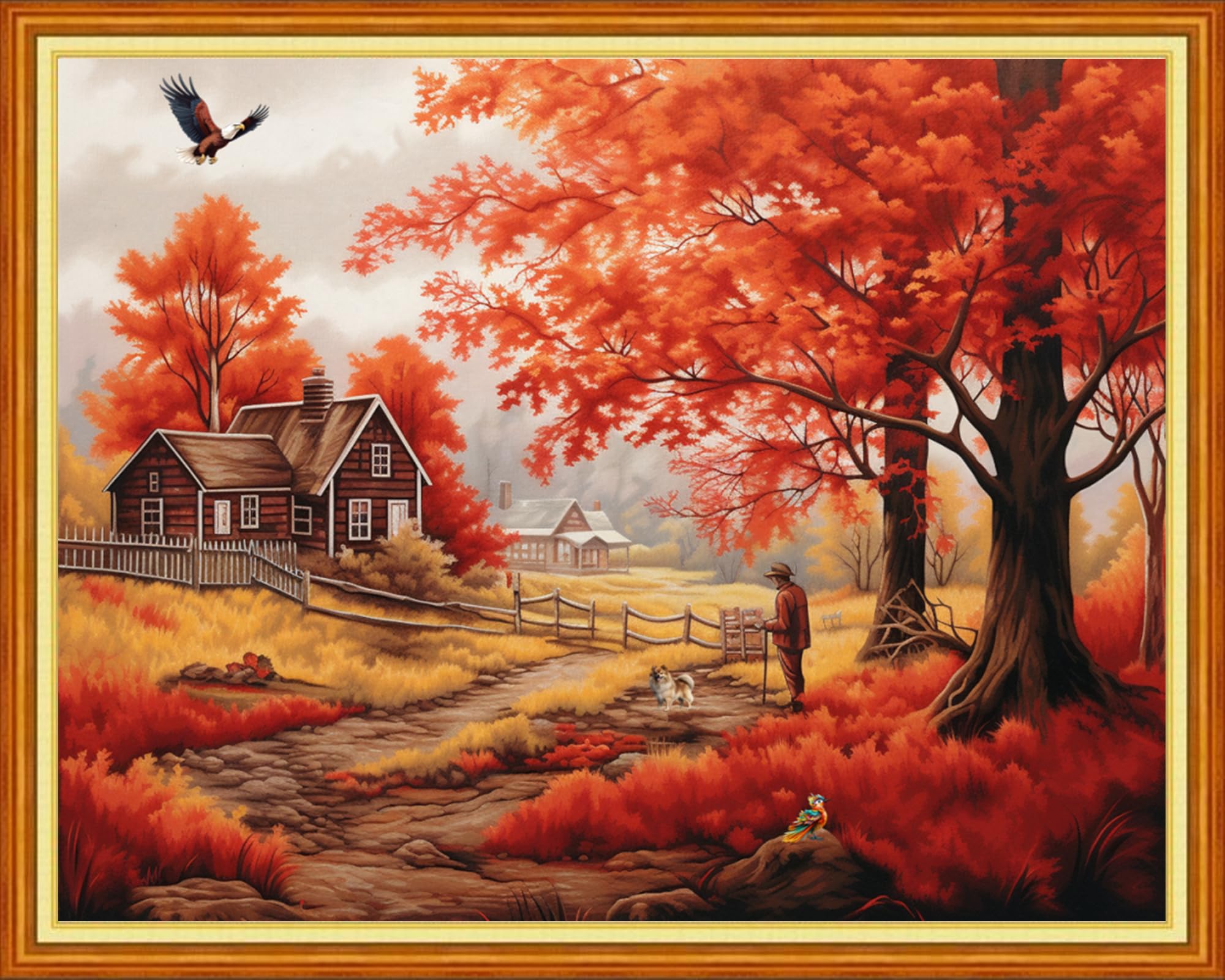 Dimxvean Stamped Cross Stitch Kits,Cross Stitch Kits for Adults Beginners,Embroidery Kits Full Range of Cross Stitch Stamped Kits Needlepoint Kits Cross Stitch Patterns-Beauty Late Autumn 16x20 inch