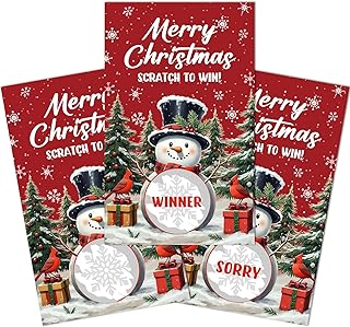 Merry Christmas Scratch off Cards, 40 Pcs Red Plaid Scarf Snowman Raffle Tickets for Prizes, Game Cards for Baby Shower Family Party Reward - A02
