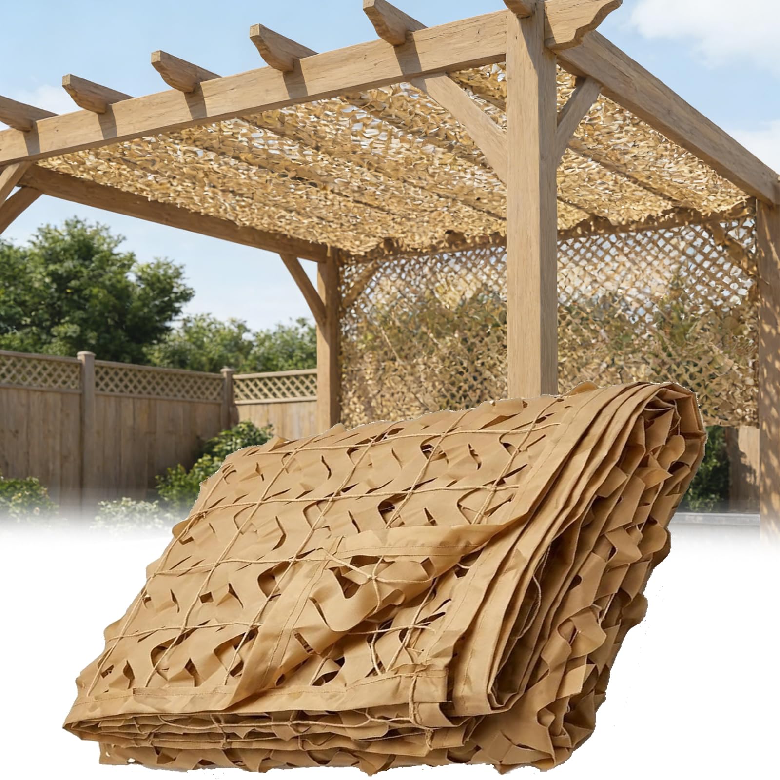 Filet De Camouflage Sable 4x5m Voile D'ombrage De Pergola De Camping De Chasse Militaire, Filet Camo pour Soleil en Plein Air Thème Parti Décoration Voiture Couvre 6x6m 6x8m 7x9m 8x8m 9x9m