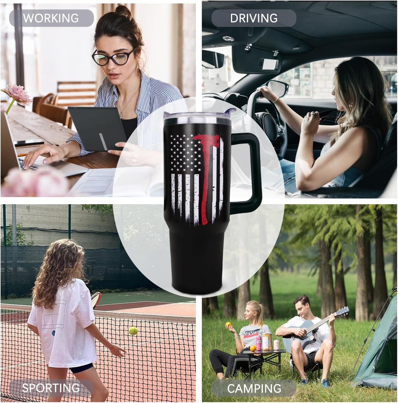 Firefighter Gifts for Men, Father's Day Gift Ideas, 40 oz Firefighter Tumbler with Handle and Straw, Reusable Stainless Steel Coffee Mug with Leak Proof, Fireman Gifts for Men - Image 7