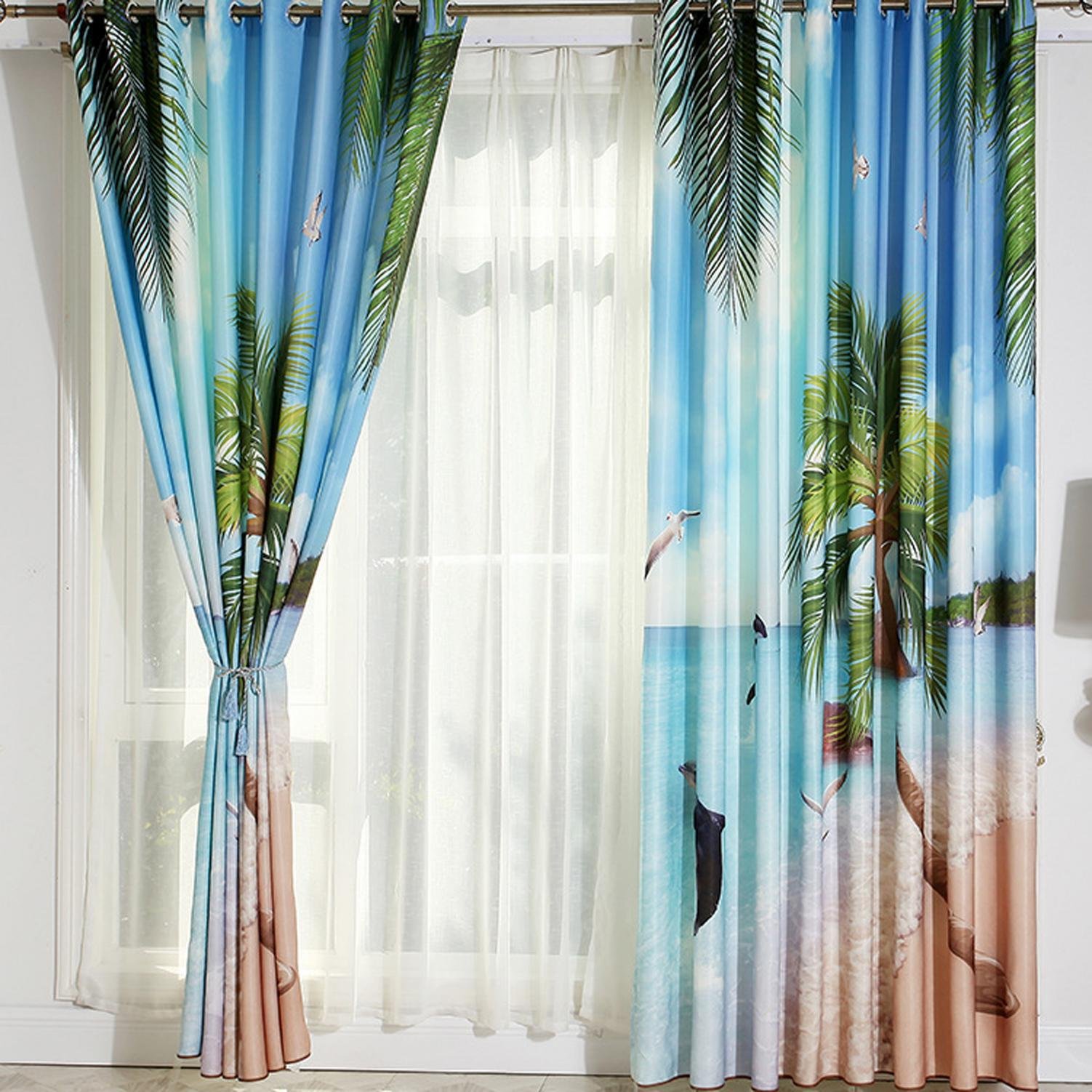 AINIJ Summer beach 3D digital curtains printed linen curtains curtains bedroom study curtains living room windows curtains curtains curtains , 2m
