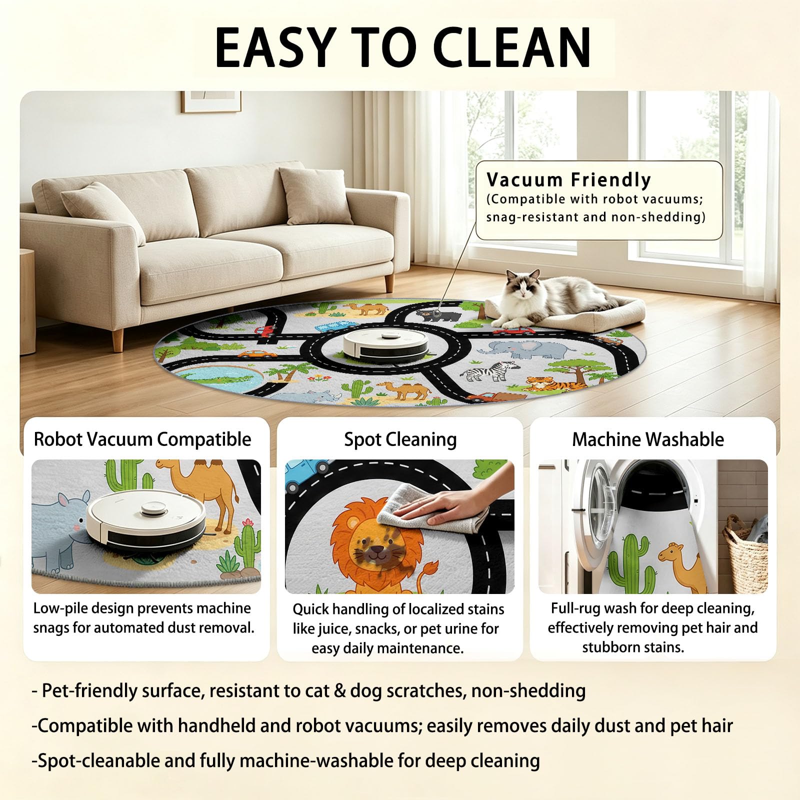 100 cm Tapis Rond De Style Animal Caricature Tapis Carte pour Enfant Lion Ultra Fin, Doux, Antidérapant, Lavable - Convient pour Chambre à Coucher Entrée Salle à Manger Dortoir Familial