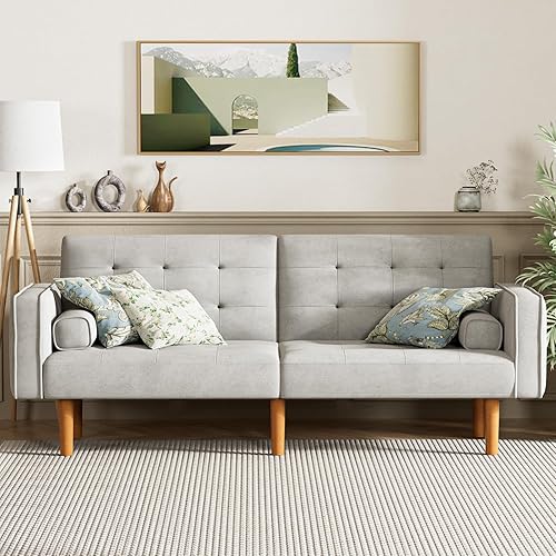 Miniatura 2 de YESHOMY Sofá cama modular convertible tipo futón, sofá biplaza con respaldo dividido con patas cónicas, 74 pulgadas, salón pequeño para sala de