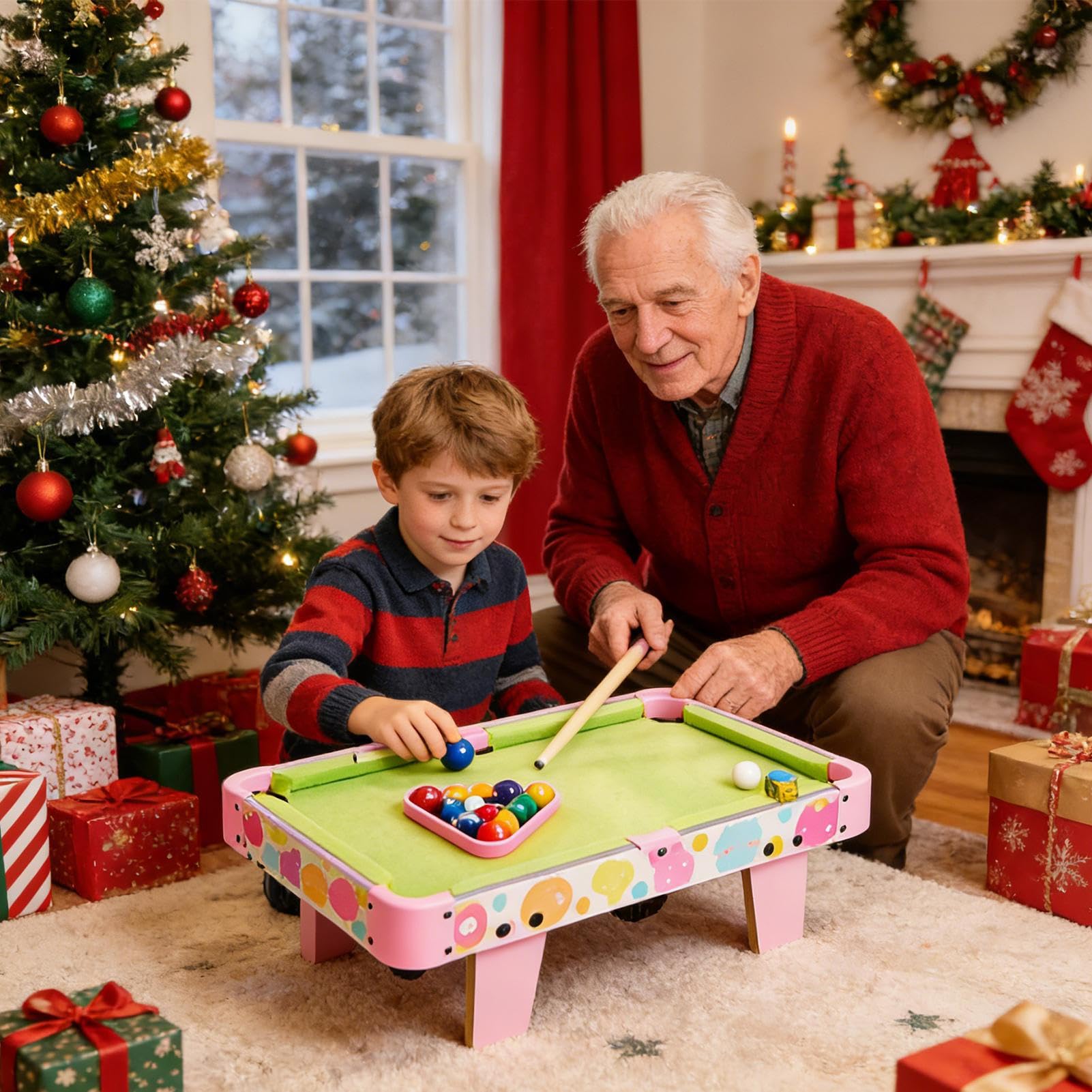 Tavolo da gioco classico portatile in legno – Set da tavolo in ABS e biliardo | Include scaffale triangolare per bambini, adulti, sala giochi di famiglia, feste, interni, campeggio e riunioni