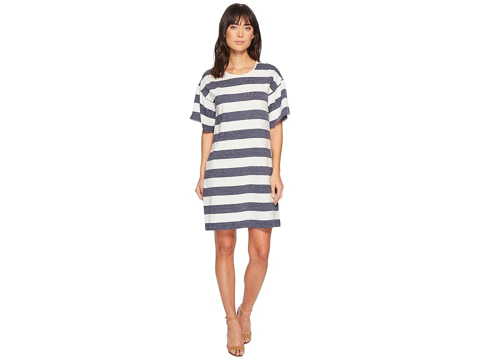 

TWO by Vince Camuto Modern Bold Striped Linen T-Shirt Dress (Indigo Night Heather) Women's Dress, Blue