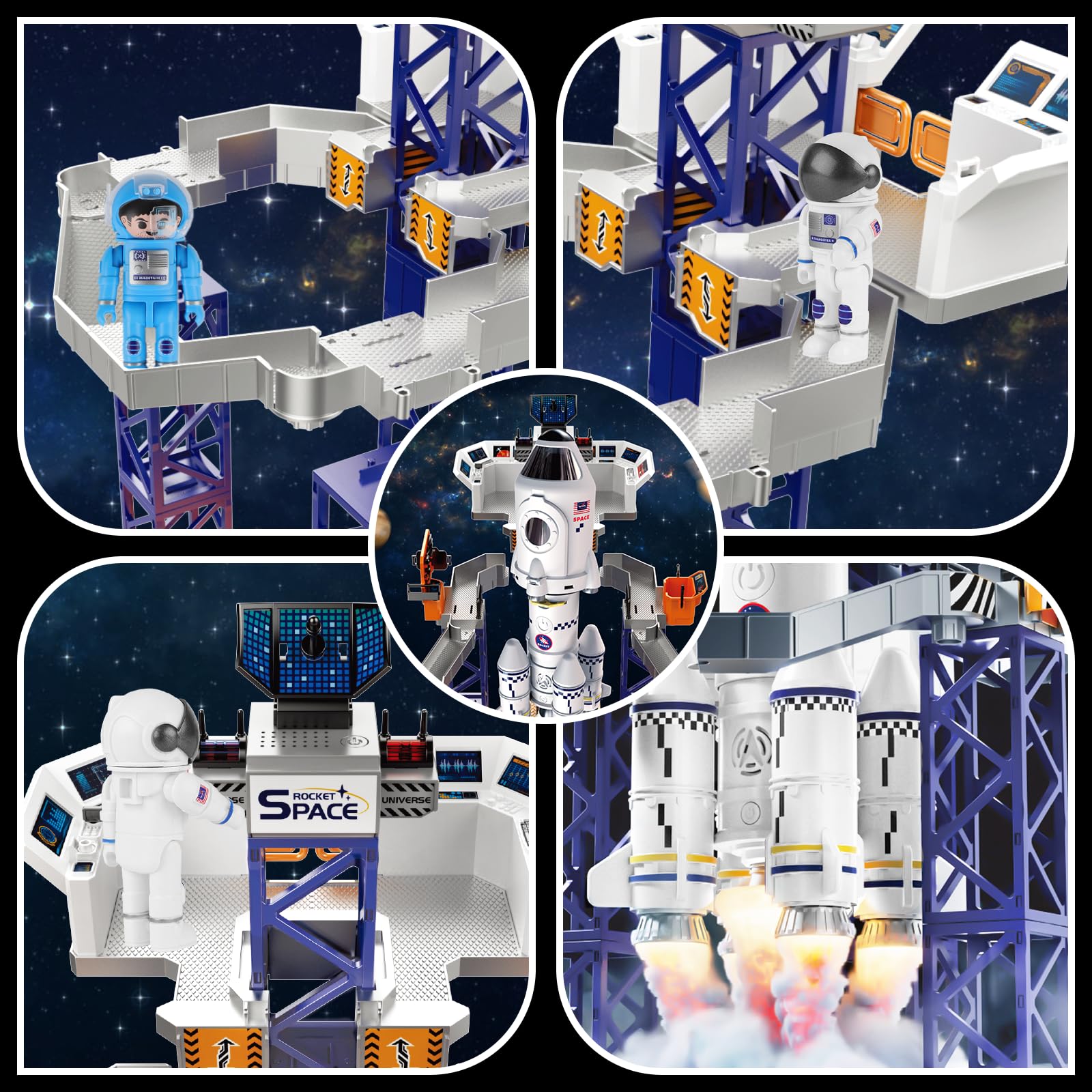 deAO Space Shuttle Rakete Spielzeug mit Licht & Sound, Rauchfunktionen, 5 In1 STEM Wissenschaft Lernspielzeug Projektionslampe Weltraumspielzeug, mit 4 Astronauten, Geschenk (Sky-1)